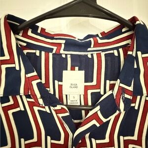 River Island Men's Navy and Red Patterned Shirt